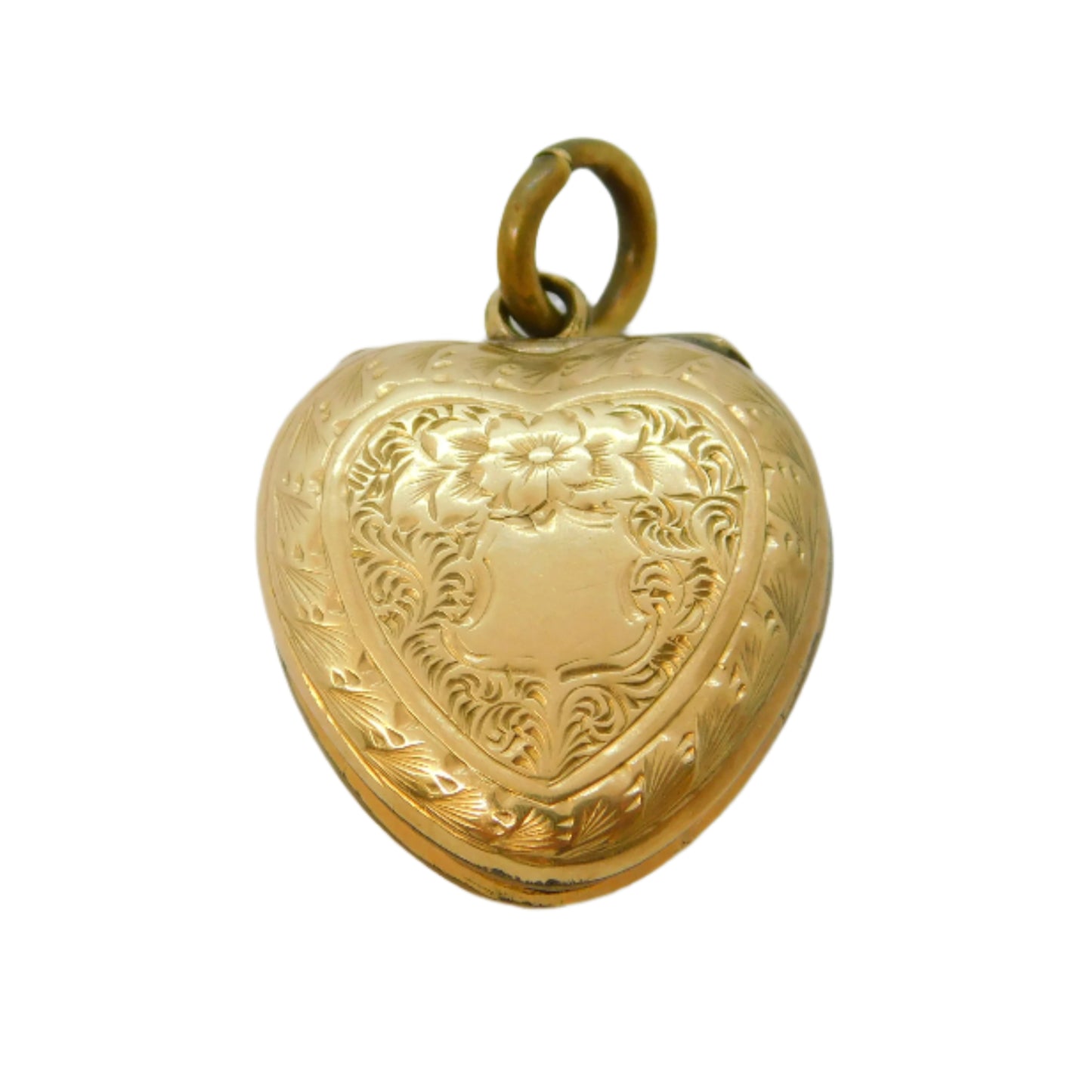 Gold heart-shaped locket on a white background
