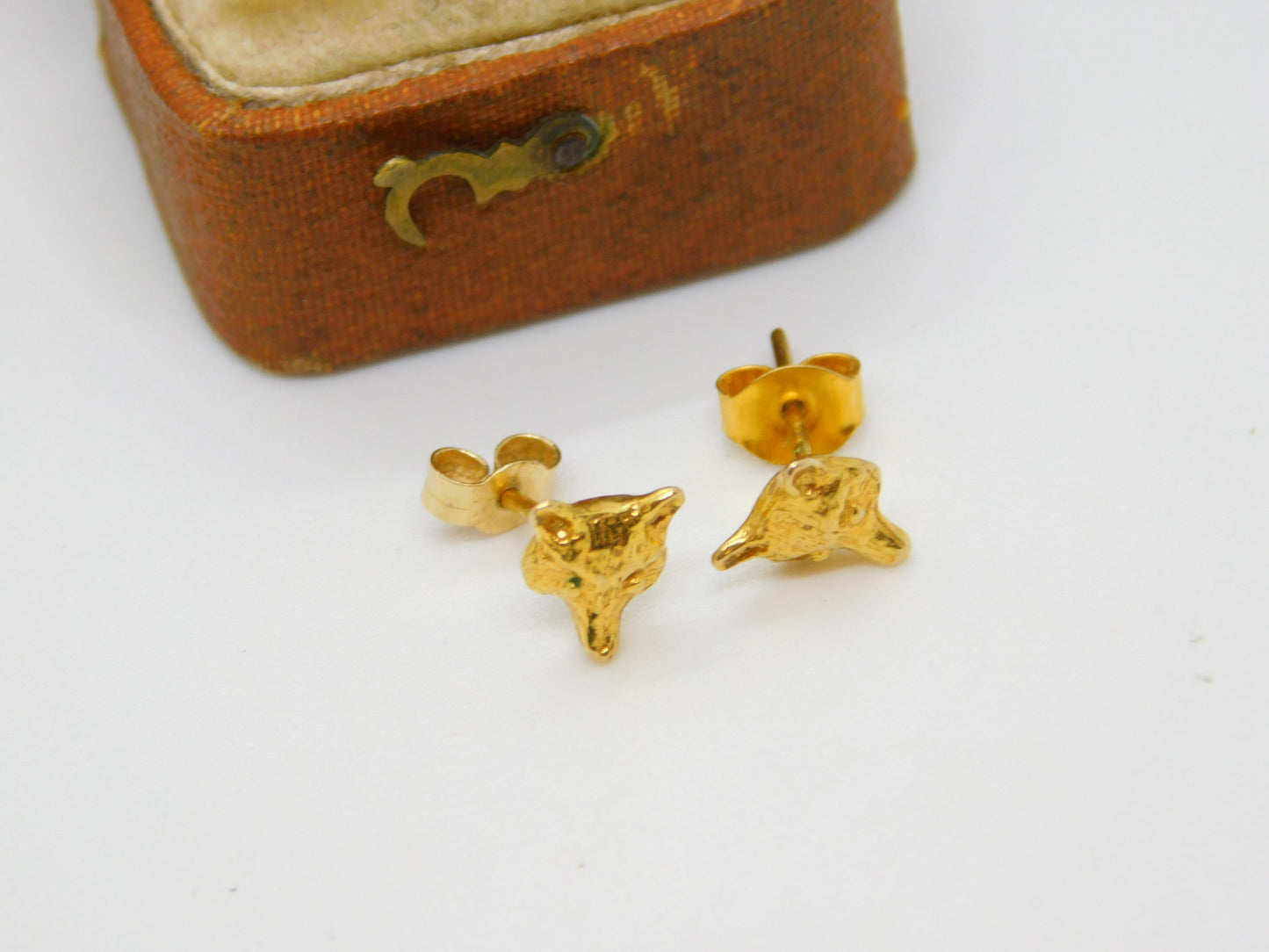 Pair of 9ct Yellow Gold Fox Mask Stud Earrings Vintage c1970