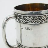 Victorian Sterling Silver Shamrock Pattern Christening Mug Antique 1898 London
