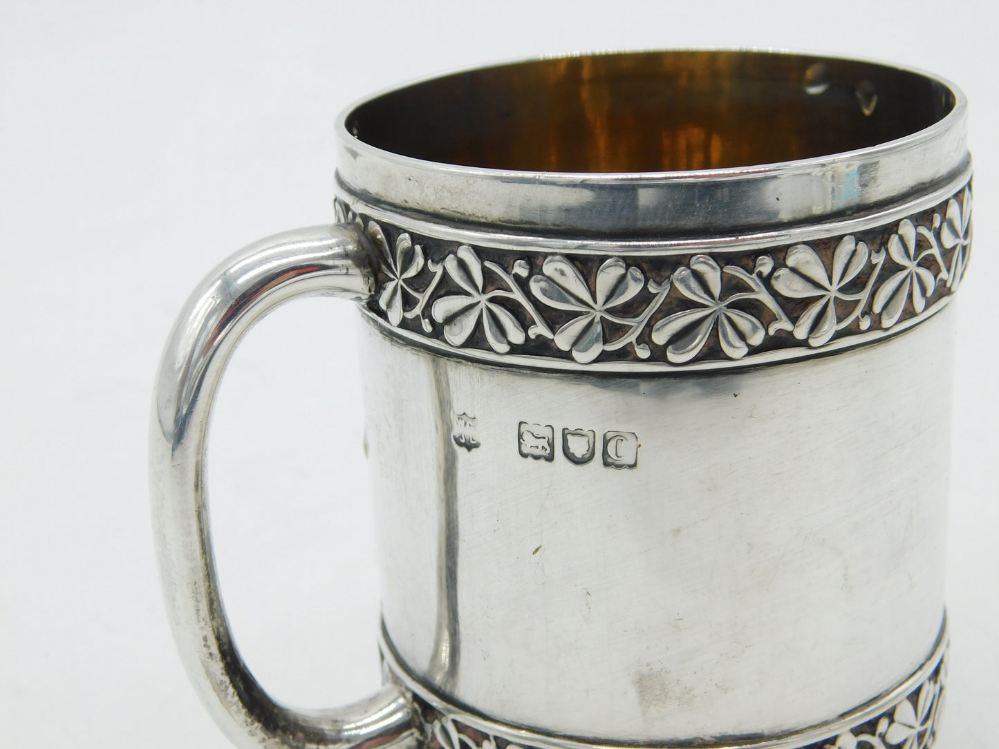 Victorian Sterling Silver Shamrock Pattern Christening Mug Antique 1898 London