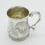 George II Sterling Silver Floral Christening Mug Tankard Antique 1739 London