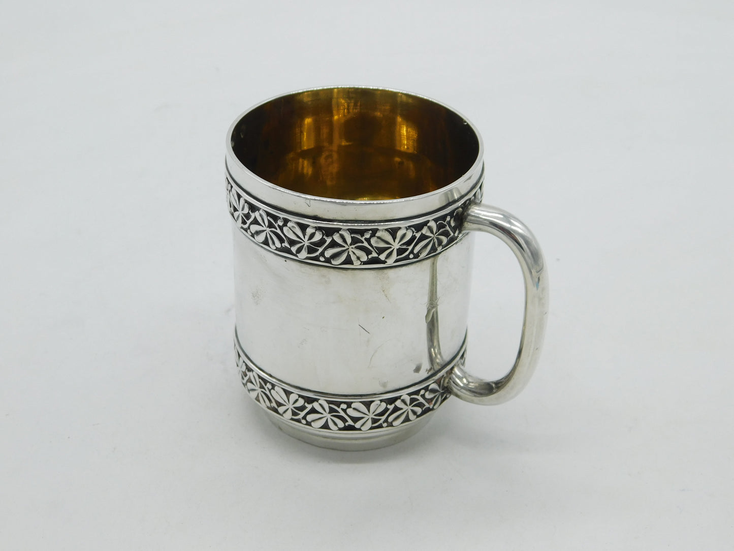 Victorian Sterling Silver Shamrock Pattern Christening Mug Antique 1898 London