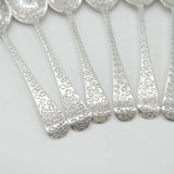 Edwardian Sterling Silver Floral Pattern Set of 10 Teaspoons Elkington 1906 Birmingham