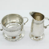 Liberty & Co Sterling Silver Planished Sugar Bowl & Cream Jug Antique 1922 Deco