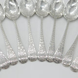 Edwardian Sterling Silver Floral Pattern Set of 10 Teaspoons Elkington 1906 Birmingham