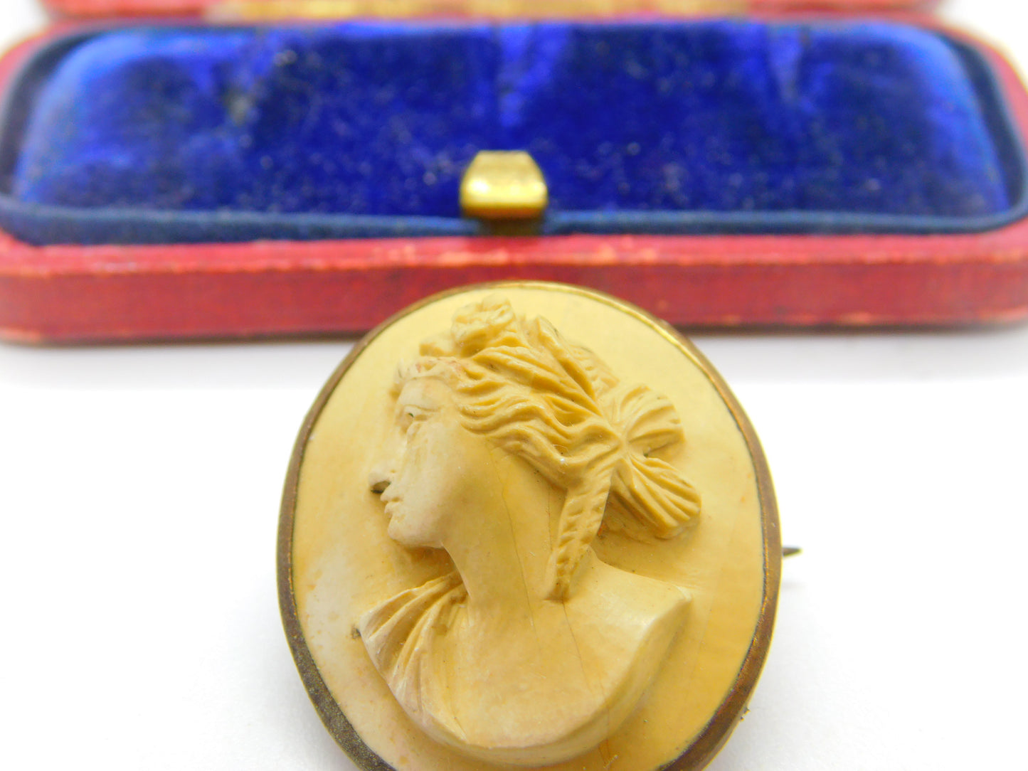 Grand Tour Carved Lava Classical Cameo Brooch Antique c1820 Gilt Metal Set