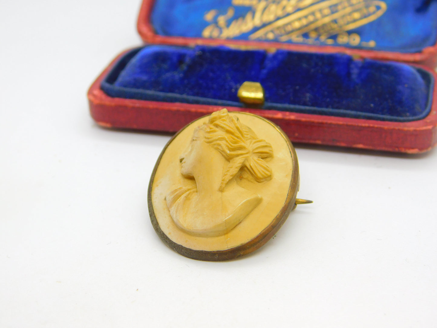 Grand Tour Carved Lava Classical Cameo Brooch Antique c1820 Gilt Metal Set