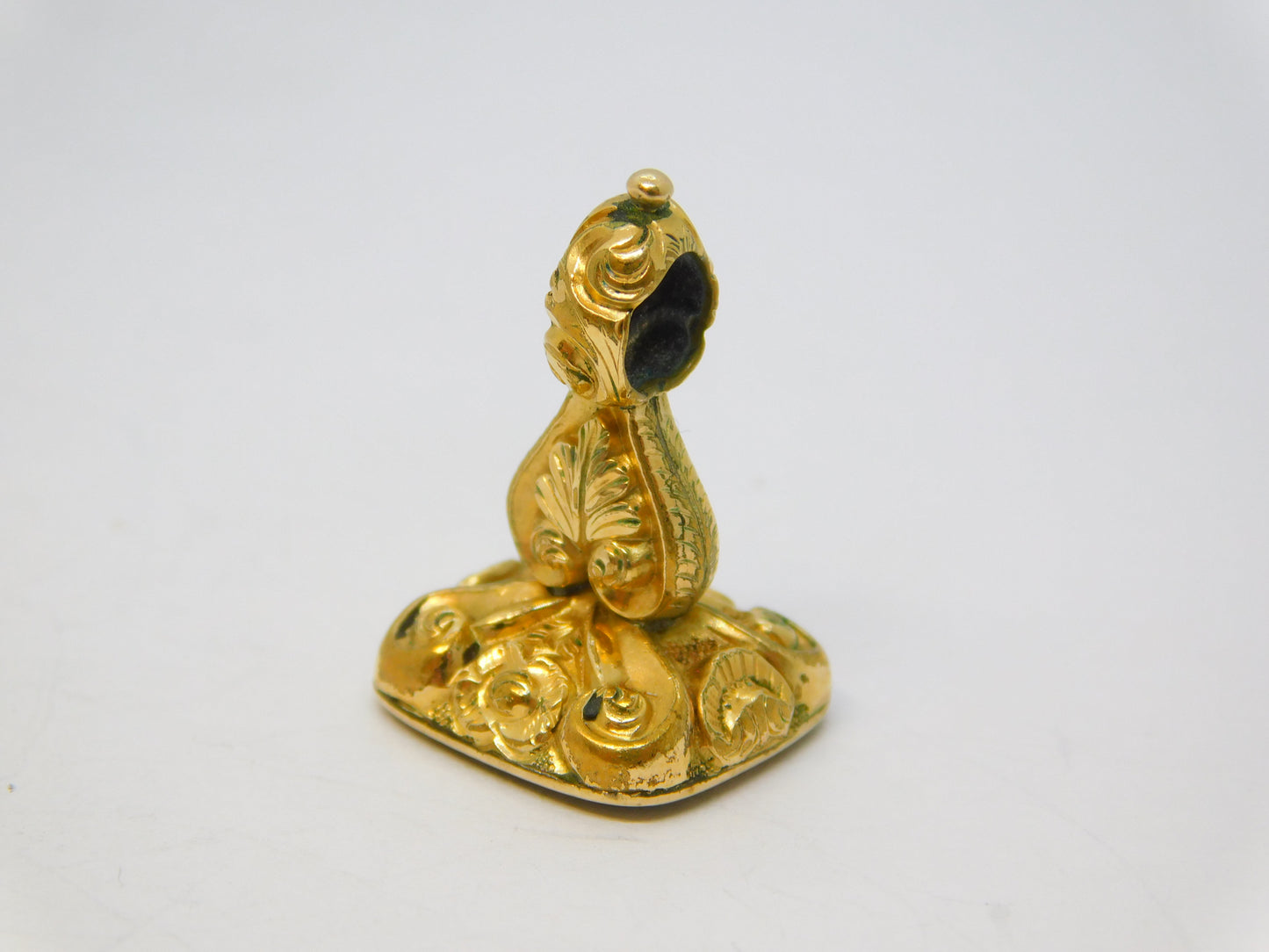 Victorian Rolled Gold Carved Amethyst Floral Intaglio Fob Seal Antique c1860