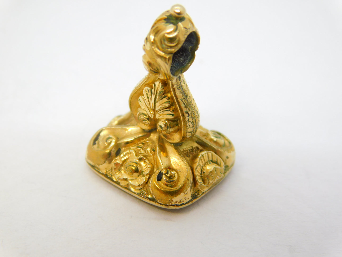 Victorian Rolled Gold Carved Amethyst Floral Intaglio Fob Seal Antique c1860