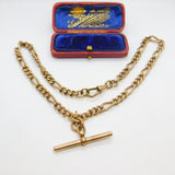 Victorian Rolled Gold Figaro Link Albert Watch Chain Necklace with T-Bar c1860