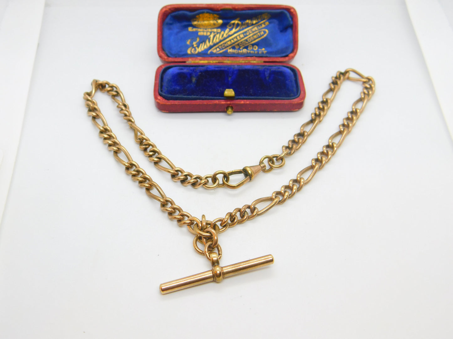 Victorian Rolled Gold Figaro Link Albert Watch Chain Necklace with T-Bar c1860