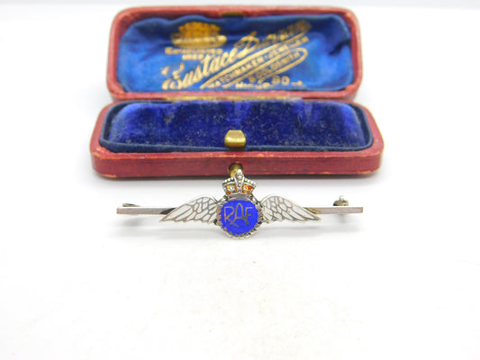 WWII Sterling Silver & Enamel RAF Sweetheart Brooch c1940 Antique