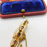 Edwardian 9ct Yellow Gold, Amethyst & Seed Pearl Sweetheart Brooch c1910