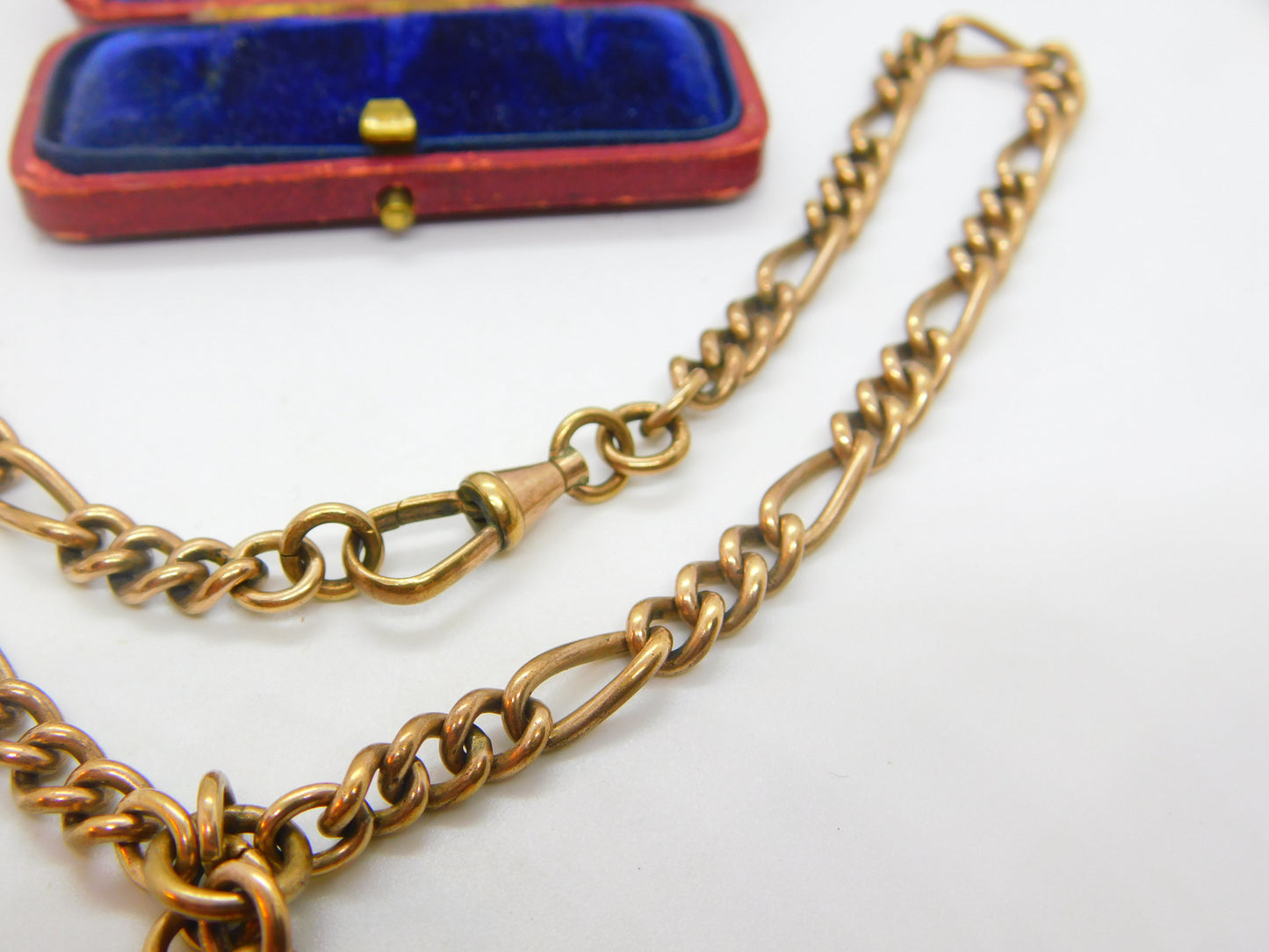 Victorian Rolled Gold Figaro Link Albert Watch Chain Necklace with T-Bar c1860