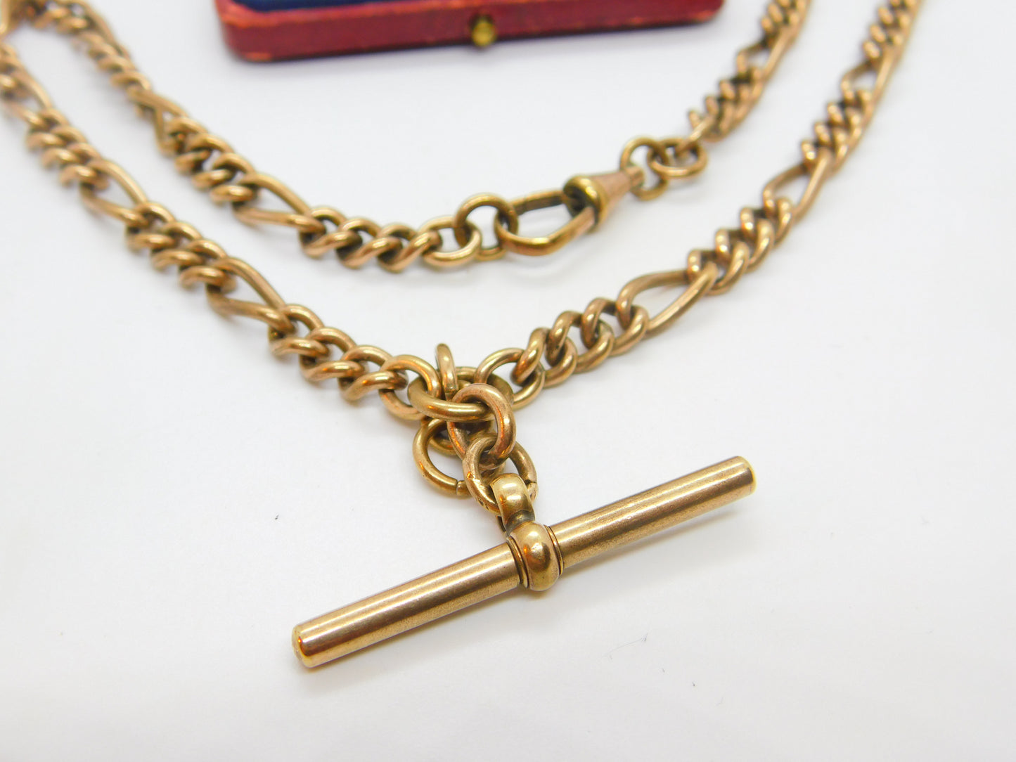 Victorian Rolled Gold Figaro Link Albert Watch Chain Necklace with T-Bar c1860