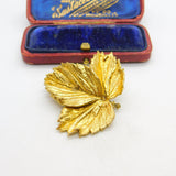 Danish Gold on Sterling Silver Leaf Form Brooch by Flora Danica c1950 Vintage