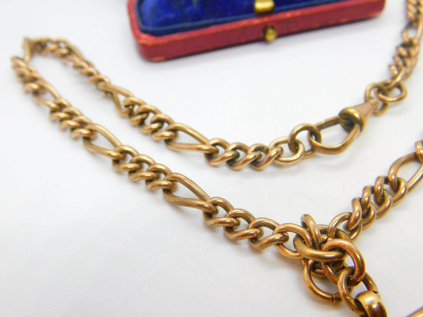 Victorian Rolled Gold Figaro Link Albert Watch Chain Necklace with T-Bar c1860