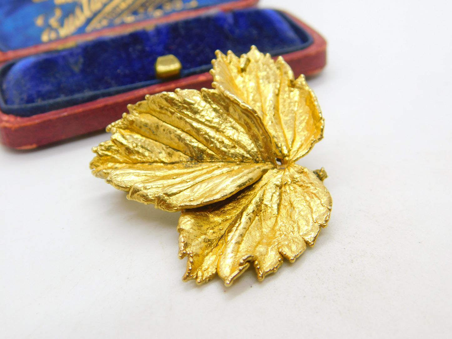 Danish Gold on Sterling Silver Leaf Form Brooch by Flora Danica c1950 Vintage