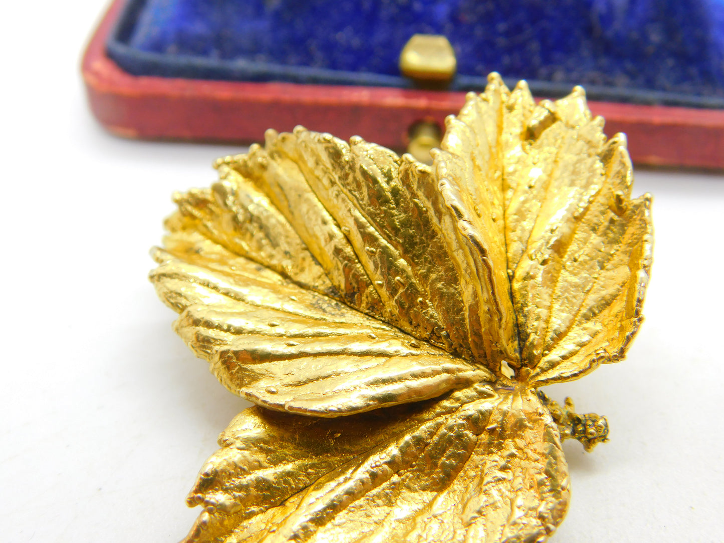 Danish Gold on Sterling Silver Leaf Form Brooch by Flora Danica c1950 Vintage