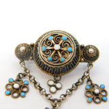 20th Century Scandinavian .830 Silver Enamel Floral Brooch Antique c1920