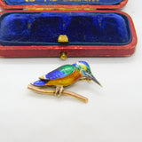 9ct Yellow Gold & Colourful Enamel Kingfisher Brooch 1993 Birmingham Vintage