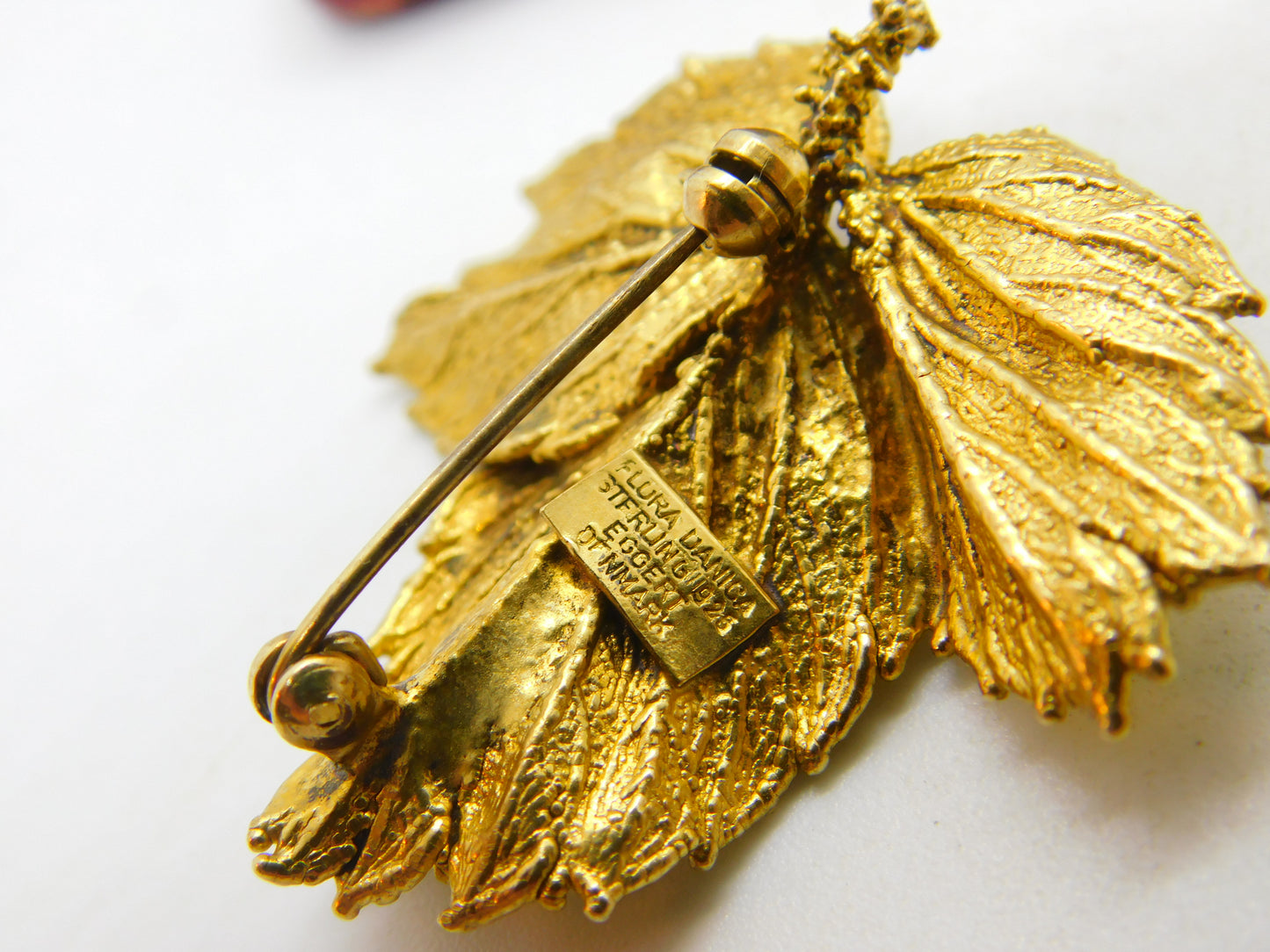 Danish Gold on Sterling Silver Leaf Form Brooch by Flora Danica c1950 Vintage