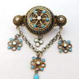 20th Century Scandinavian .830 Silver Enamel Floral Brooch Antique c1920
