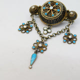 20th Century Scandinavian .830 Silver Enamel Floral Brooch Antique c1920