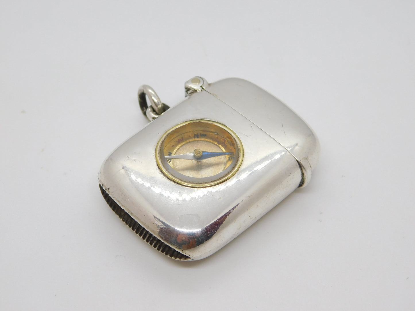 Victorian Sterling Silver Working Compass Campaign Vesta Case 1901 Antique