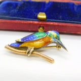 9ct Yellow Gold & Colourful Enamel Kingfisher Brooch 1993 Birmingham Vintage
