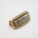 George III 10ct Rose Gold, Seed Pearl, Hairwork Mourning Brooch Antique c1820