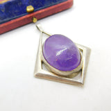 Large Sterling Silver Modernist Cabochon Amethyst Pendant 1975 Birmingham