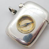Victorian Sterling Silver Working Compass Campaign Vesta Case 1901 Antique
