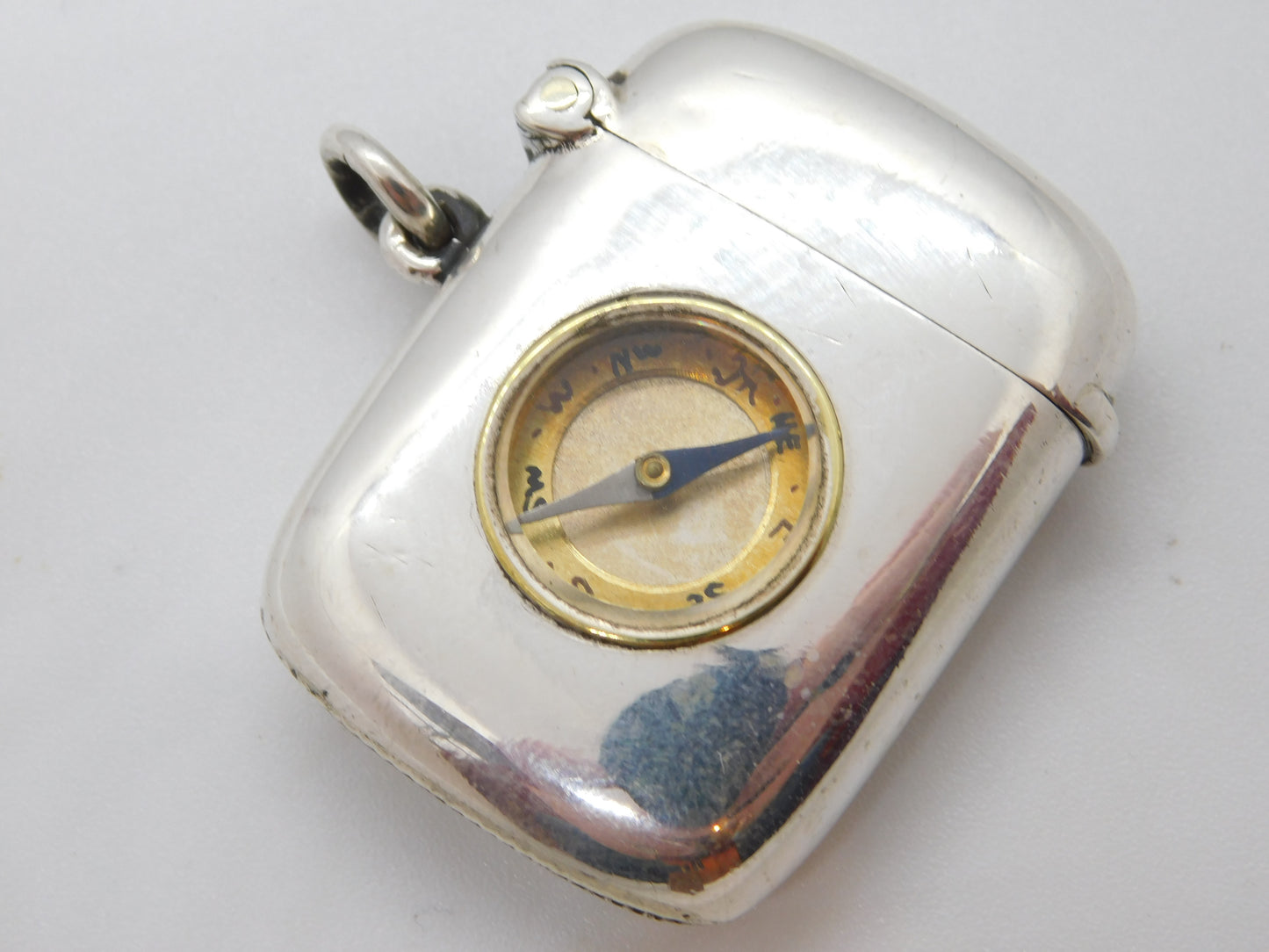 Victorian Sterling Silver Working Compass Campaign Vesta Case 1901 Antique