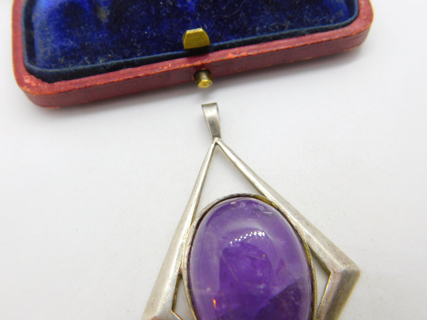 Large Sterling Silver Modernist Cabochon Amethyst Pendant 1975 Birmingham