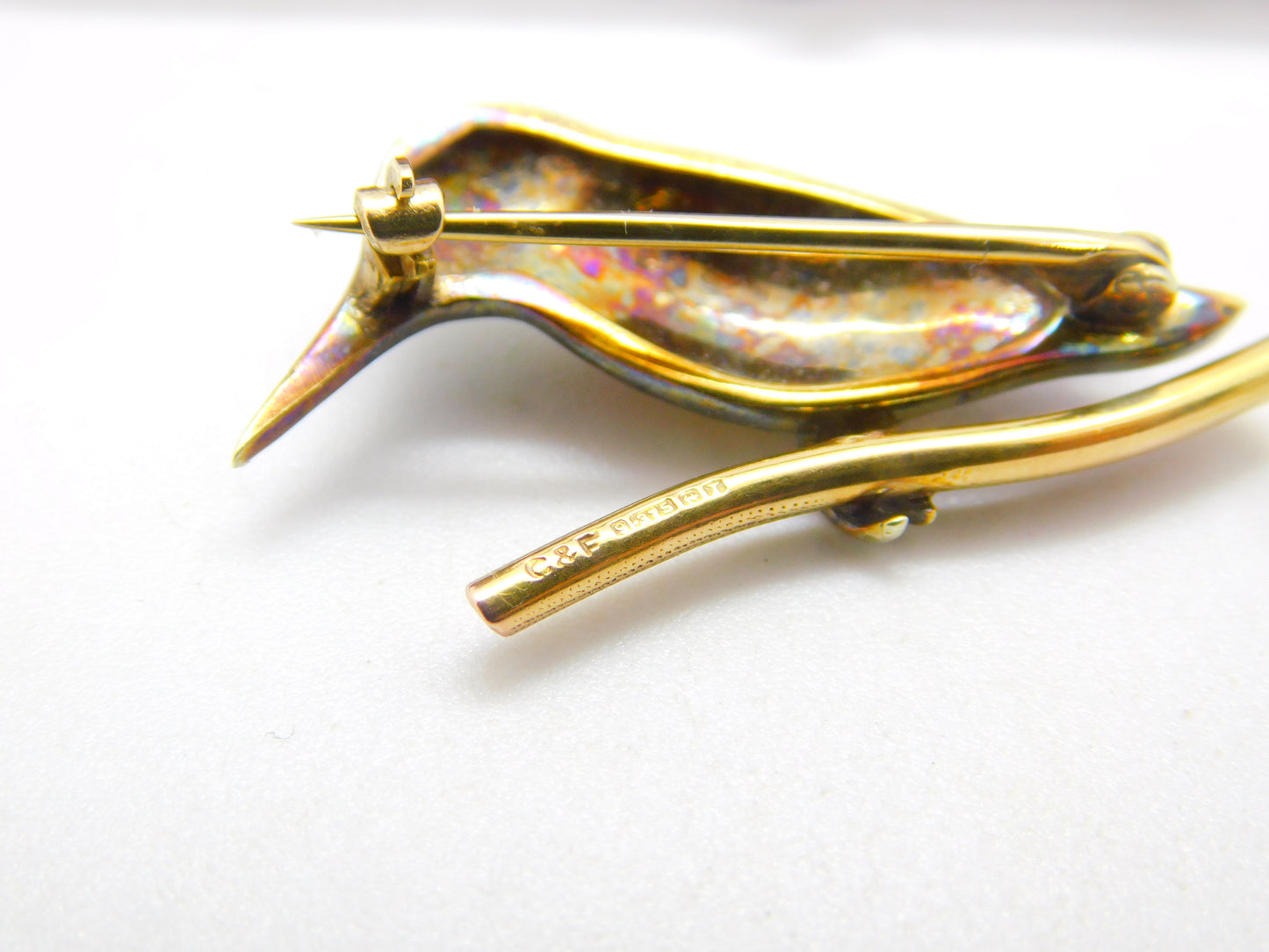 9ct Yellow Gold & Colourful Enamel Kingfisher Brooch 1993 Birmingham Vintage