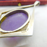 Large Sterling Silver Modernist Cabochon Amethyst Pendant 1975 Birmingham