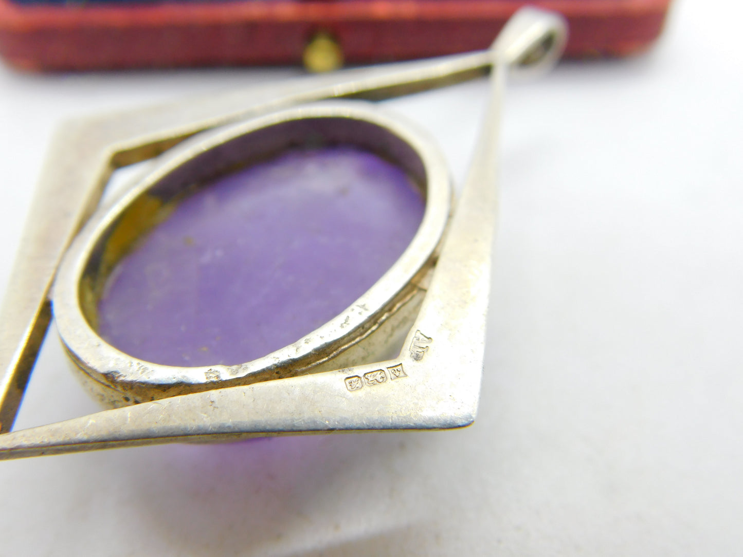 Large Sterling Silver Modernist Cabochon Amethyst Pendant 1975 Birmingham