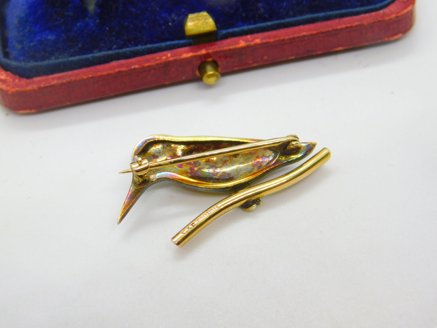 9ct Yellow Gold & Colourful Enamel Kingfisher Brooch 1993 Birmingham Vintage