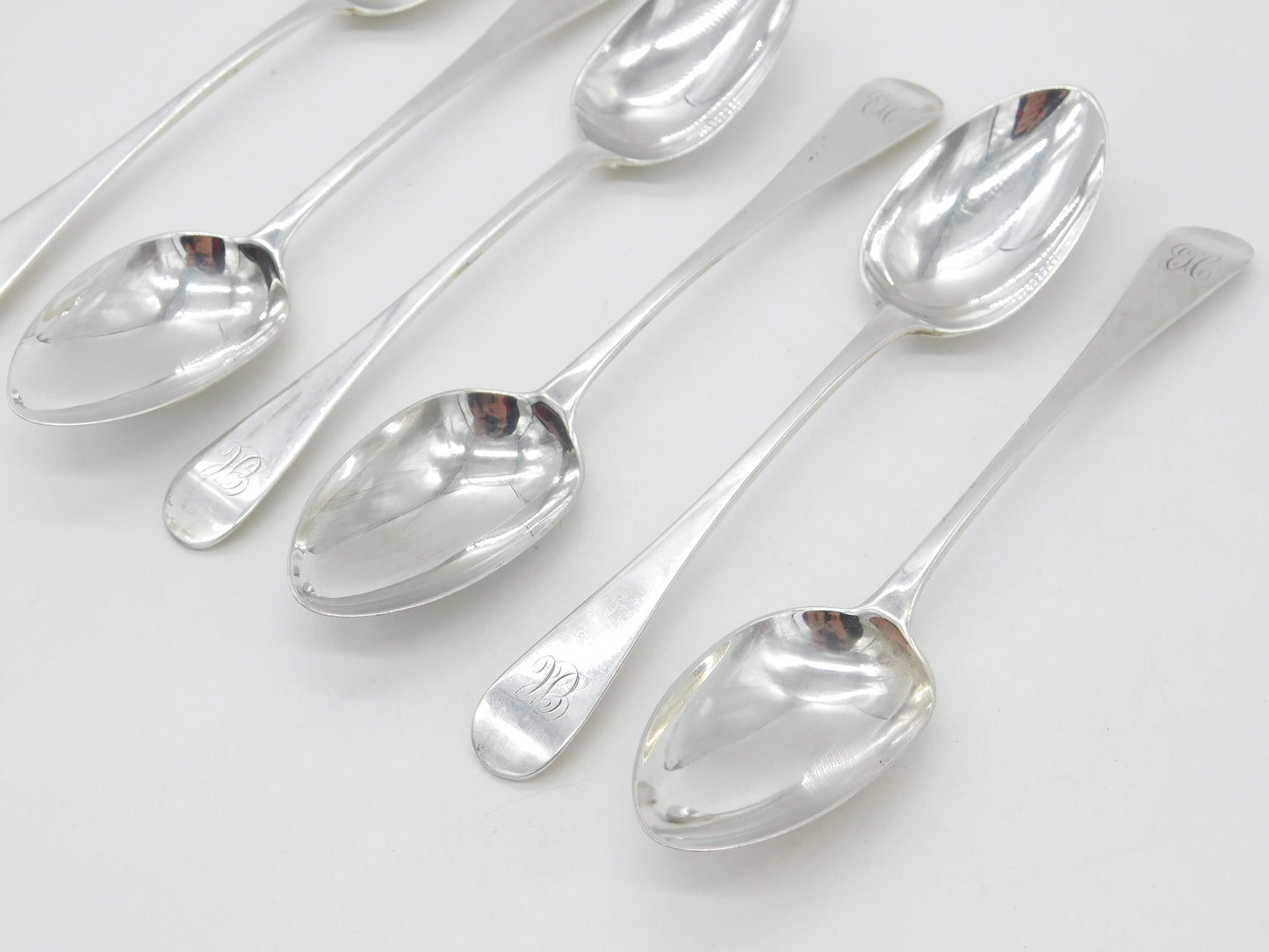 Set of Six Victorian Scottish Sterling Silver Spoons Antique 1870 Glasgow J.M