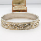 Victorian Gold & Sterling Silver Leaf Pattern Cuff Bangle Bracelet c1880 Antique