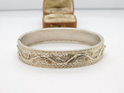 Victorian Gold & Sterling Silver Leaf Pattern Cuff Bangle Bracelet c1880 Antique