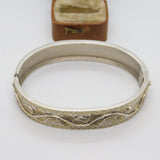 Victorian Gold & Sterling Silver Leaf Pattern Cuff Bangle Bracelet c1880 Antique