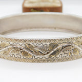 Victorian Gold & Sterling Silver Leaf Pattern Cuff Bangle Bracelet c1880 Antique