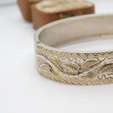 Victorian Gold & Sterling Silver Leaf Pattern Cuff Bangle Bracelet c1880 Antique