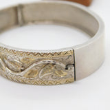 Victorian Gold & Sterling Silver Leaf Pattern Cuff Bangle Bracelet c1880 Antique