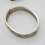 Victorian Gold & Sterling Silver Leaf Pattern Cuff Bangle Bracelet c1880 Antique