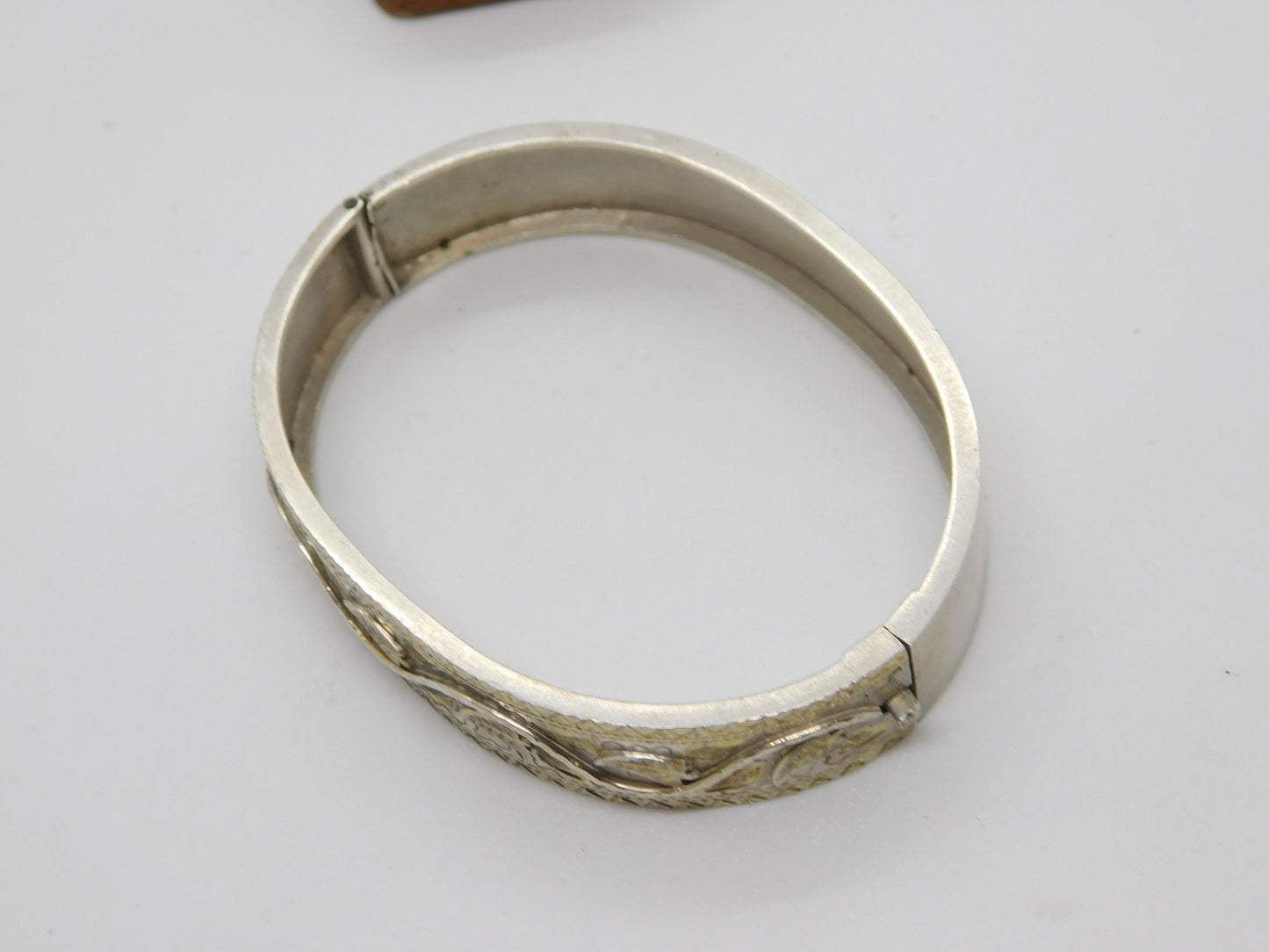 Victorian Gold & Sterling Silver Leaf Pattern Cuff Bangle Bracelet c1880 Antique