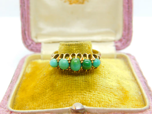 18ct Yellow Gold Five-Stone Turquoise Band Ring 1915 London Antique Art Deco