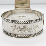 Sterling Silver Thistle & Floral Pattern Cuff Bangle Bracelet Antique 1935 Deco